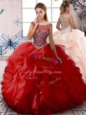 Fashion Organza Sleeveless Floor Length Vestidos de Quinceanera and Beading and Ruffles