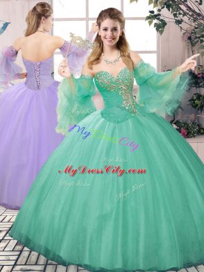Sleeveless Lace Up Floor Length Beading Quinceanera Gowns