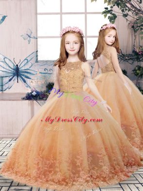 Peach Quinceanera Dresses Scalloped Sleeveless Sweep Train Backless