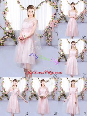 V-neck Sleeveless Tulle Bridesmaid Dress Appliques Lace Up