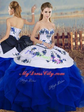 Sleeveless Embroidery and Ruffles and Bowknot Lace Up Sweet 16 Quinceanera Dress