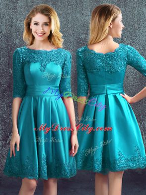 Half Sleeves Zipper Knee Length Lace Bridesmaid Dresses