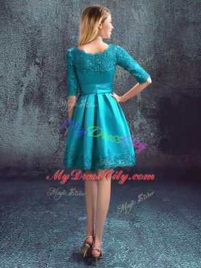 Half Sleeves Zipper Knee Length Lace Bridesmaid Dresses