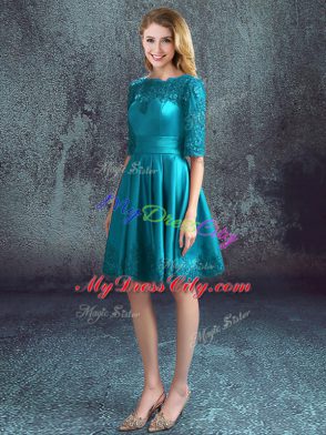 Half Sleeves Zipper Knee Length Lace Bridesmaid Dresses