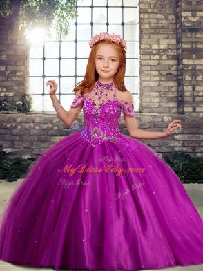 Simple Sleeveless Beading Lace Up Kids Formal Wear