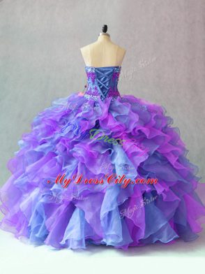 Beading and Appliques and Ruffles Sweet 16 Dresses Multi-color Lace Up Sleeveless Floor Length