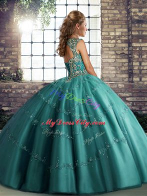 Inexpensive Straps Sleeveless Tulle Sweet 16 Dress Beading and Appliques Lace Up