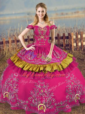 Fuchsia Sleeveless Organza Lace Up Sweet 16 Dress for Sweet 16 and Quinceanera
