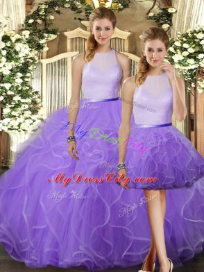 Decent Lavender High-neck Backless Ruffles Quinceanera Dresses Sleeveless