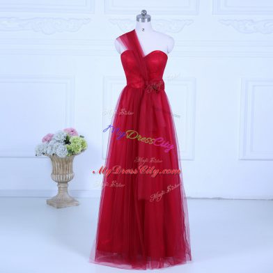 Glittering Sleeveless Tulle Floor Length Zipper Quinceanera Dama Dress in Wine Red with Ruching