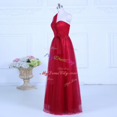 Glittering Sleeveless Tulle Floor Length Zipper Quinceanera Dama Dress in Wine Red with Ruching