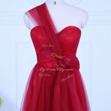 Glittering Sleeveless Tulle Floor Length Zipper Quinceanera Dama Dress in Wine Red with Ruching