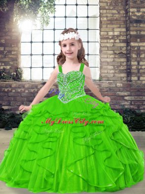 Floor Length Little Girl Pageant Gowns Straps Sleeveless Side Zipper