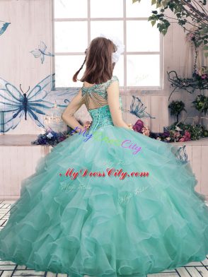 Pretty Sleeveless Floor Length Beading and Ruffles Lace Up High School Pageant Dress