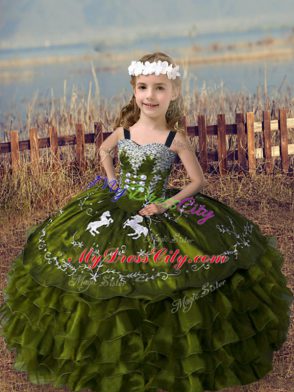 Modern Olive Green Sleeveless Organza Lace Up Pageant Dress for Womens for Wedding Party