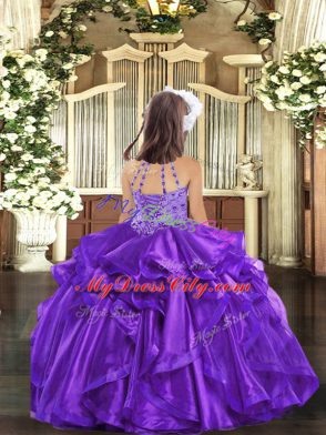 Sweet Organza Halter Top Sleeveless Lace Up Beading and Ruffles Custom Made Pageant Dress in Red