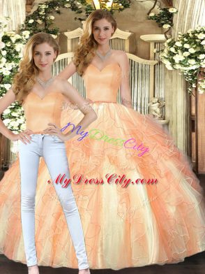 Sophisticated Orange Lace Up 15th Birthday Dress Beading and Ruffles Sleeveless Floor Length