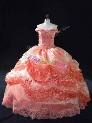 Free and Easy Watermelon Red Sleeveless Floor Length Beading and Sequins Lace Up Quinceanera Dresses