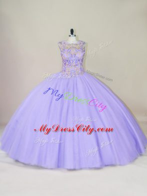 Scoop Sleeveless Sweet 16 Dress Floor Length Beading Lavender Tulle