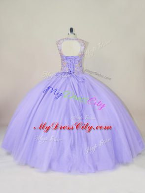Scoop Sleeveless Sweet 16 Dress Floor Length Beading Lavender Tulle