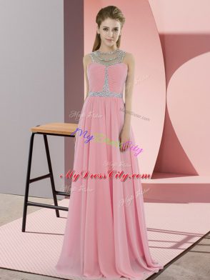 Beauteous Chiffon Sleeveless Floor Length Homecoming Dress and Beading