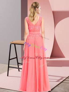 Hot Sale Sleeveless Floor Length Beading and Appliques Zipper Wedding Guest Dresses with Teal