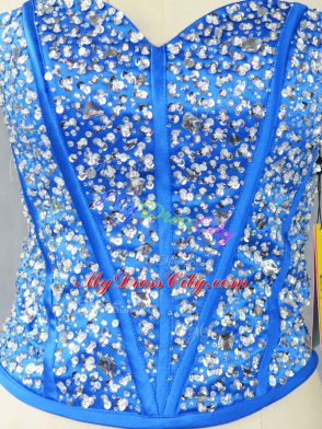 Stunning Sweetheart Sleeveless Quinceanera Dress Floor Length Beading and Ruffles Blue Tulle