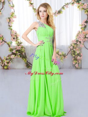 Exceptional Floor Length Quinceanera Dama Dress Chiffon Sleeveless Beading