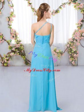 Exceptional Floor Length Quinceanera Dama Dress Chiffon Sleeveless Beading