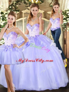 Hot Sale Sleeveless Beading Lace Up Quinceanera Gowns