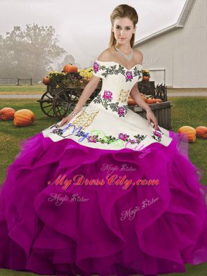 Glorious Sleeveless Lace Up Floor Length Embroidery and Ruffles 15th Birthday Dress