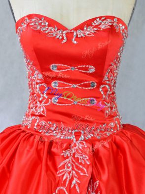 Admirable Red Ball Gowns Embroidery and Ruffles Vestidos de Quinceanera Side Zipper Organza Sleeveless Floor Length