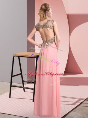 Suitable Peach Scoop Neckline Beading and Appliques Wedding Guest Dresses Sleeveless Backless