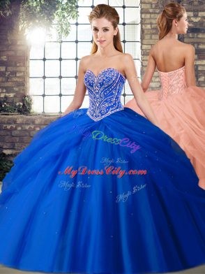 Royal Blue 15th Birthday Dress Sweetheart Sleeveless Brush Train Lace Up