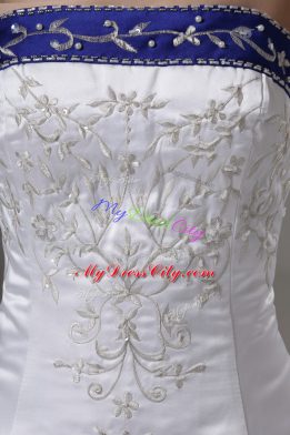 Glamorous Strapless Sleeveless Brush Train Lace Up Wedding Dress White Satin