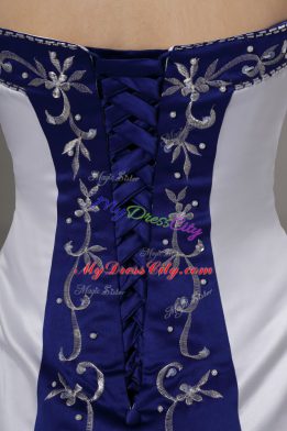 Glamorous Strapless Sleeveless Brush Train Lace Up Wedding Dress White Satin