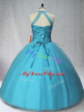 Beading 15 Quinceanera Dress Teal Lace Up Sleeveless Floor Length