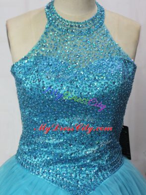 Beading 15 Quinceanera Dress Teal Lace Up Sleeveless Floor Length