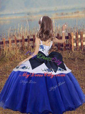 Excellent Fuchsia Organza Lace Up Straps Sleeveless High Low Girls Pageant Dresses Embroidery