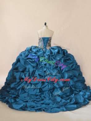 Stylish Blue Sweetheart Neckline Beading and Pick Ups Quinceanera Dresses Sleeveless Lace Up