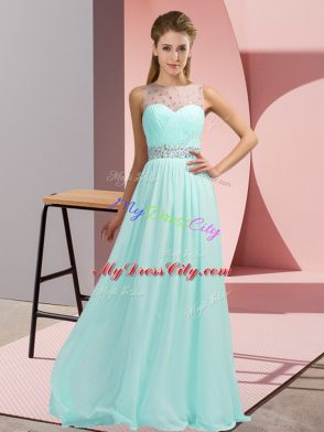 Scoop Sleeveless Chiffon Formal Evening Gowns Beading Backless