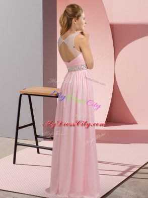 Scoop Sleeveless Chiffon Formal Evening Gowns Beading Backless