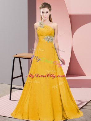 Orange Sleeveless Chiffon Brush Train Lace Up Evening Dress for Prom and Party and Military Ball
