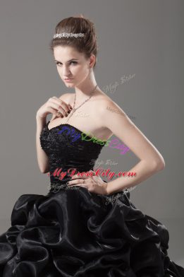 Black Sleeveless Organza Brush Train Lace Up 15 Quinceanera Dress for Sweet 16 and Quinceanera