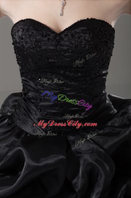 Black Sleeveless Organza Brush Train Lace Up 15 Quinceanera Dress for Sweet 16 and Quinceanera