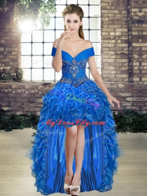 Admirable Organza Sleeveless High Low Dress for Prom and Beading and Ruffles