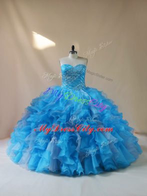 Dramatic Beading and Ruffles Sweet 16 Dress Baby Blue Lace Up Sleeveless Floor Length