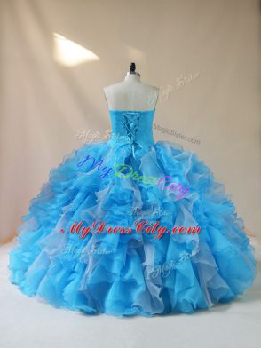 Dramatic Beading and Ruffles Sweet 16 Dress Baby Blue Lace Up Sleeveless Floor Length