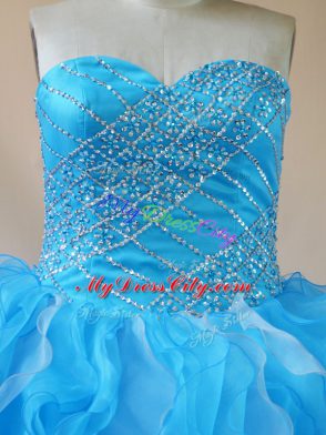 Dramatic Beading and Ruffles Sweet 16 Dress Baby Blue Lace Up Sleeveless Floor Length