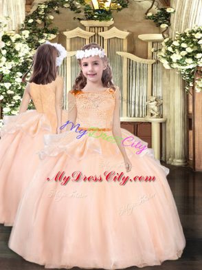 Floor Length Peach Child Pageant Dress Scoop Sleeveless Zipper